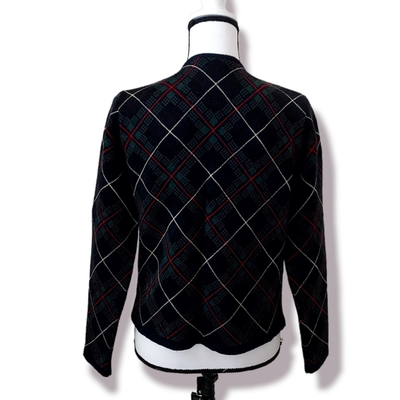 Talbots Made in Italy 100% Merino Wool Argyle Print Zippered Cardigan Small - Picture 6 of 10